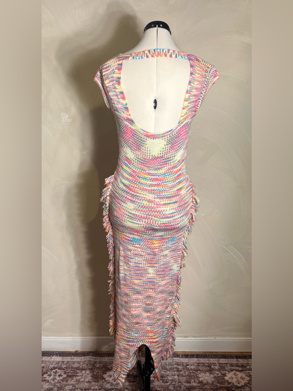 Fashion Nova Women’s Nessa Knit Open Back Maxi Dress W/Cap Sleeve & Fringe|Sz:L - Picture 5 of 16